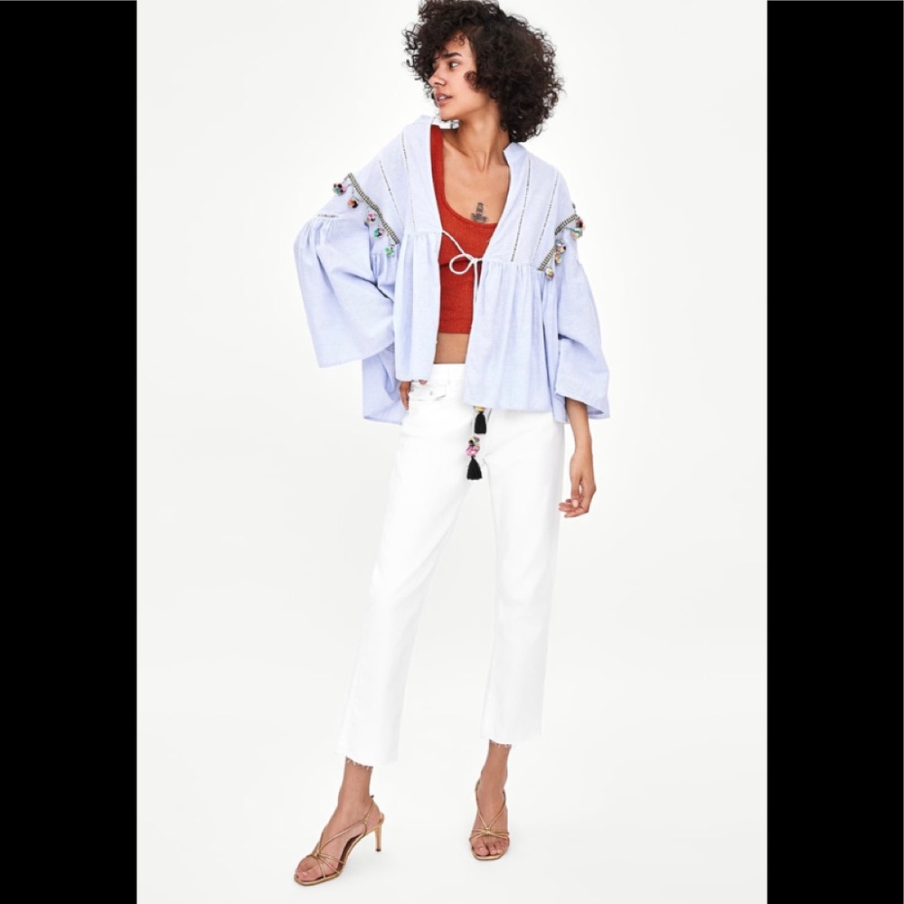 Zara Embroidered Tie Top